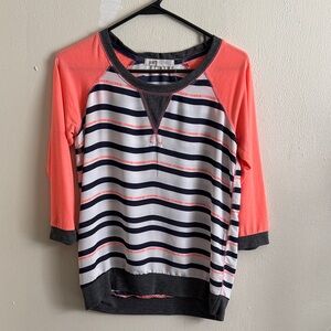 Jolt Coral and Gray Striped Long Sleeve Top